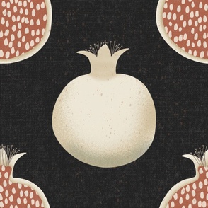 Pomegranates, Cream and Terracotta on Black, 24-inch repeat