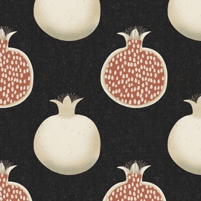 Pomegranates, Cream and Terracotta on Black, 12-inch repeat