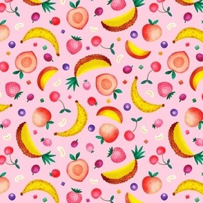 Fruity Tutti, pink (small) - delicious rainbow of tropical and summer fruits