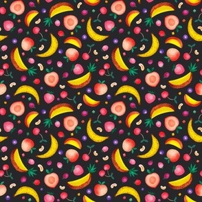 Fruity Tutti, black (xsmall) - delicious rainbow of tropical and summer fruits