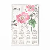 2024 Calendar, Sunday / Botanical Illustration Rosa Canina