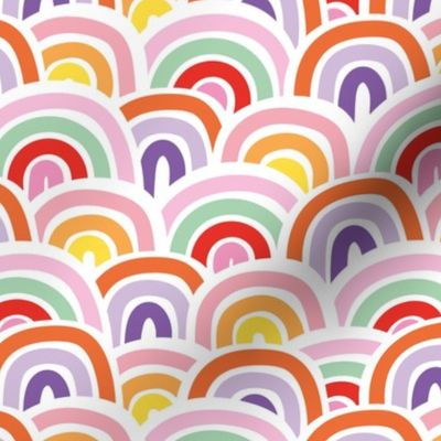 Retro modernist paper cut rainbows - magic scale texture colorful scales for kid's playroom and bedroom nursery design girls pride colors 