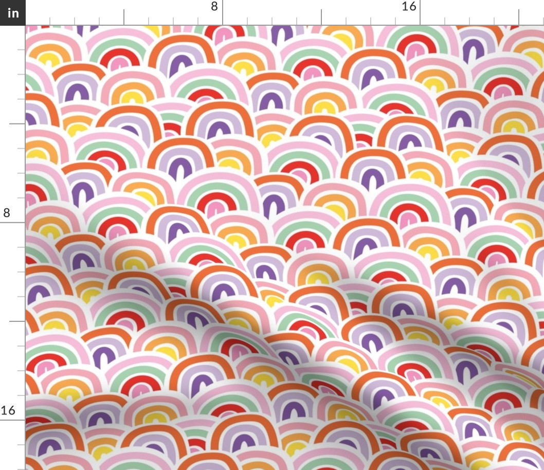 Retro modernist paper cut rainbows - magic scale texture colorful scales for kid's playroom and bedroom nursery design girls pride colors 
