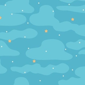 Blue Cloudy Sky with Stars