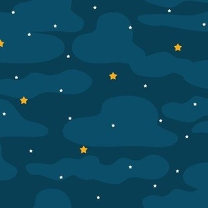 Dark Blue Cloudy Sky with Stars