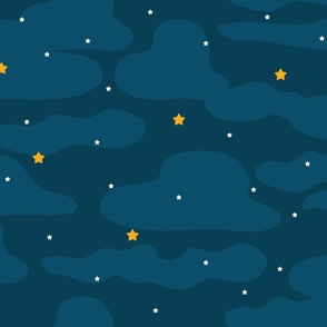 Dark Blue Cloudy Sky with Stars Extra Large