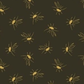 hand-drawn yellow flowers daisies ditsy on dark taupe