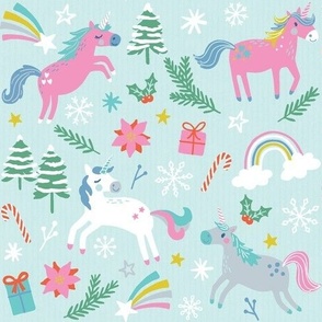 Cute pastel christmas unicorns with rainbows and shooting stars