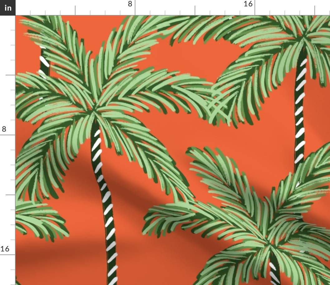 Vintage Palm Trees Retro Orange Red and Green -  Large