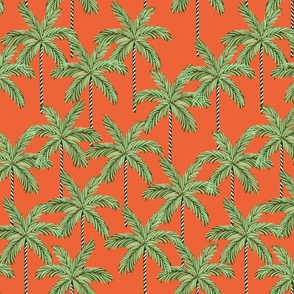 Vintage Palm Trees Retro Orange Red and Green -  Medium