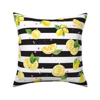 Yellow lemons on a black and white stripe background 16x16