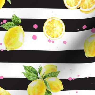 Yellow lemons on a black and white stripe background 16x16