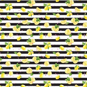 Lemons on black and white stripe 