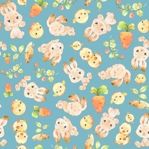 Small Scale bunnies and chicks blue