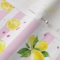 Lemons with Pink stripes 8x8 lemonade summer bathing suit fabric kitchen decor