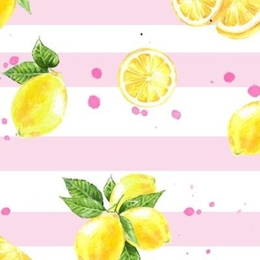Lemons with pink stripes 16x16 pink 