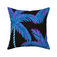 Vibrant Palm Trees Neon Blue & Pink on Black -  Large
