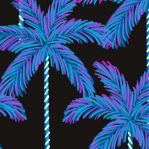 Vibrant Palm Trees Neon Blue & Pink on Black -  Large
