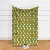 Ice Cream Cones V4 in Happy Vintage Colors Green Blue Orange Red  White Yellow  - Retro Summer Print - Large