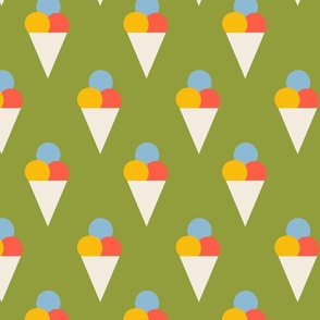 Ice Cream Cones V4 in Happy Vintage Colors Green Blue Orange Red  White Yellow  - Retro Summer Print - Large