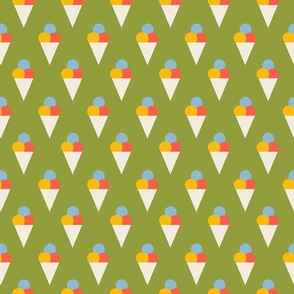 Ice Cream Cones V4 in Happy Vintage Colors Green Blue Orange Red  White Yellow  - Retro Summer Print - Medium