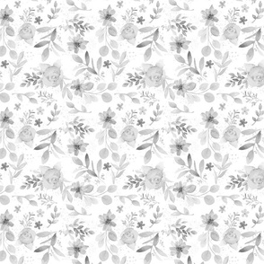 Soft Grey Watercolor Florals Small Scale