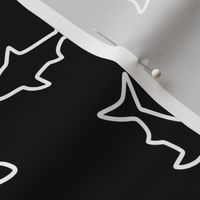 Shark Outlines Scattered white on black - large format