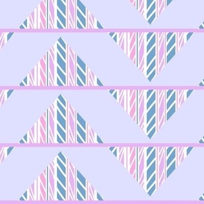 Zig zag, bunting triangles in pale lilac, pink and blue, large