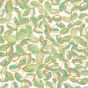 Green Watercolor Leaves with Orange Outlines - (L)