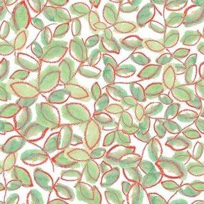 Green Watercolor Leaves with Red Outlines - (S)