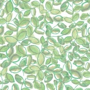 Green Watercolor Leaves with Textured Outlines - (S)