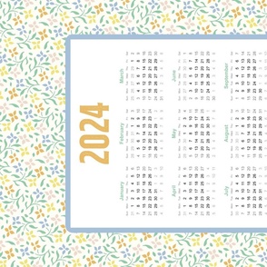 2024 Calendar Tea Towel – cheerful flowers on white