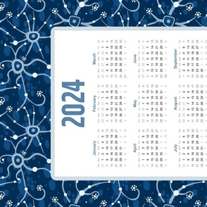 2024 Calendar Tea Towel – neural network on deep blue