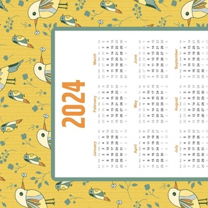 2024 Calendar Tea Towel – birds on yellow