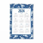 2024 Calendar Tea Towel – silver lobster on dark blue