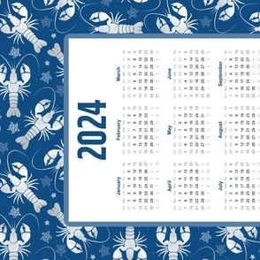 2024 Calendar Tea Towel – silver lobster on dark blue