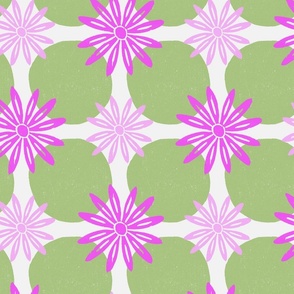 woodcut IV - green pink floral - extra large scale for wallpaper