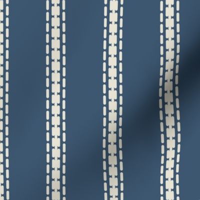 Vertical thin stripes french linen blue cream
