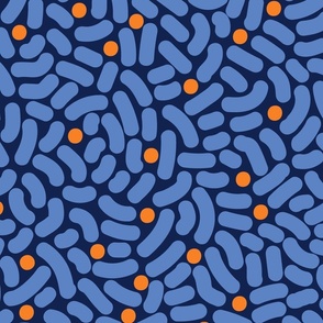 Non-Directional Wallpapers - Blue-Orange Splash - Abstract Shapes - Dark Blue bg - Large
