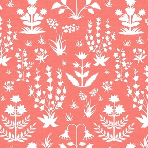 Mughal Field Silhouette in Coral and White