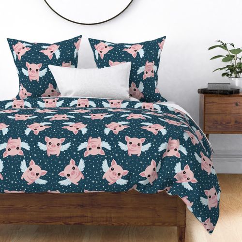 Starry Night Pigs: A Whimsical Pattern of Flying Piggies Among Twinkling Stars