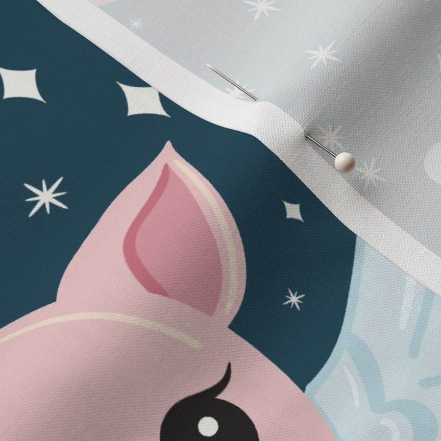 Starry Night Pigs: A Whimsical Pattern of Flying Piggies Among Twinkling Stars