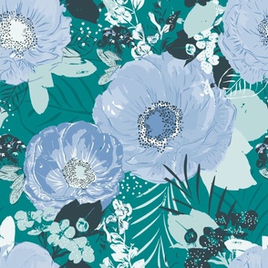 Teal and Blue Bold Floral (24")