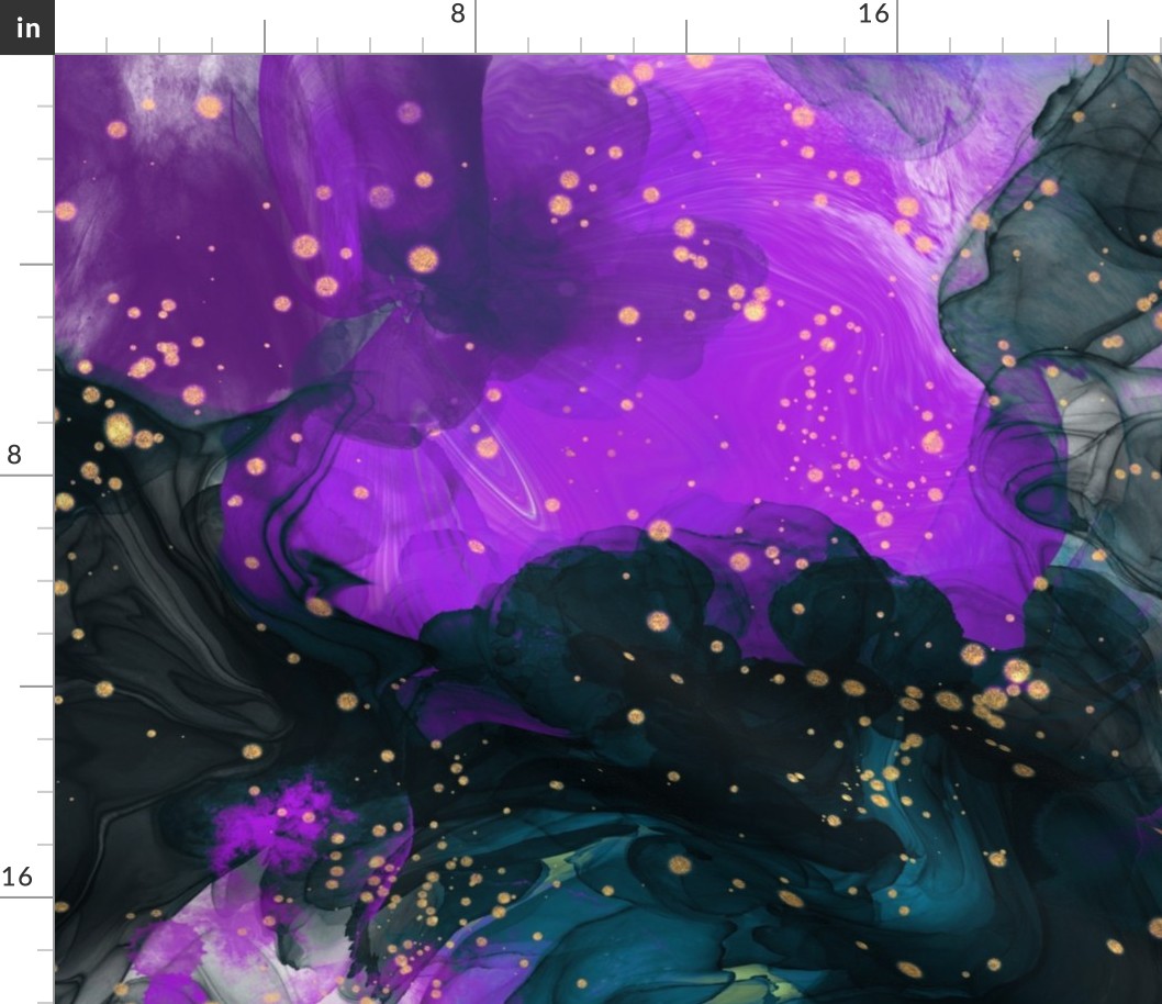 Galactic Alcohol Ink Swirl, Amethyst and Black with Teal