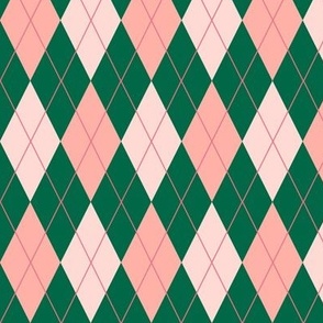 Preppy Argyle Green and Pink, Medium
