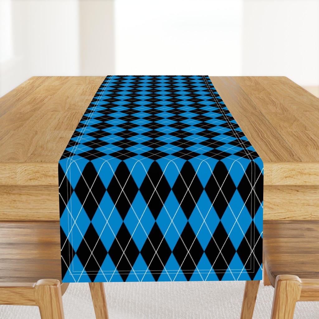 Large 5” Argyle, Black and Cyan Blue with White Pinstripes