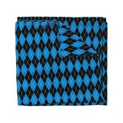 Large 5” Argyle, Black and Cyan Blue with White Pinstripes