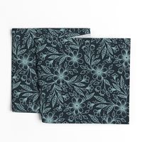 Fanciful Floral Multidirectional Line Drawing in Ice Blue