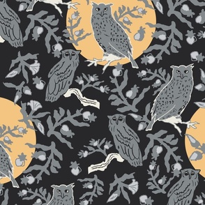 Autumn-Owls-HarvestMoon-GreyonBlack- Medium-5