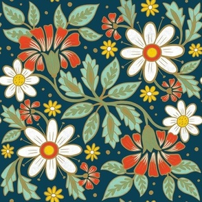 Folk Art Floral Tile | LG Scale | Navy Blue